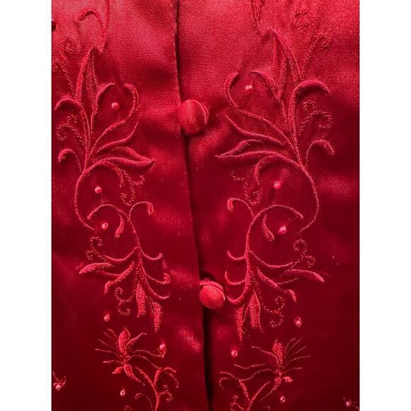 Laura Scott Red Embroidered Button Long Sleeve Down V-Neck - Size 12 - Picture 5 of 9